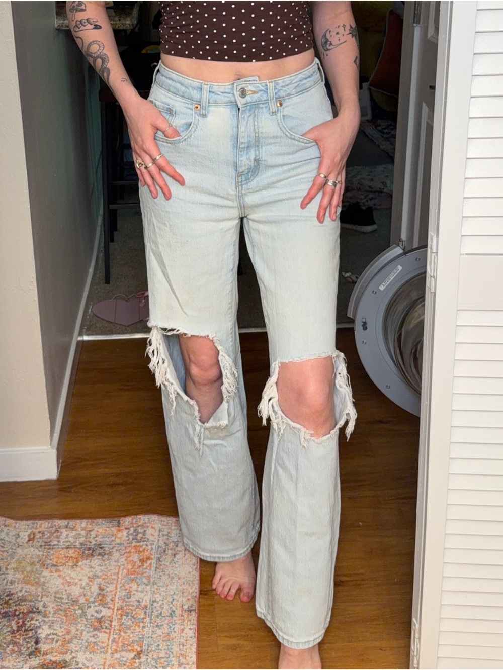 wild fable Light Wash Distressed Flare Jeans mid-rise